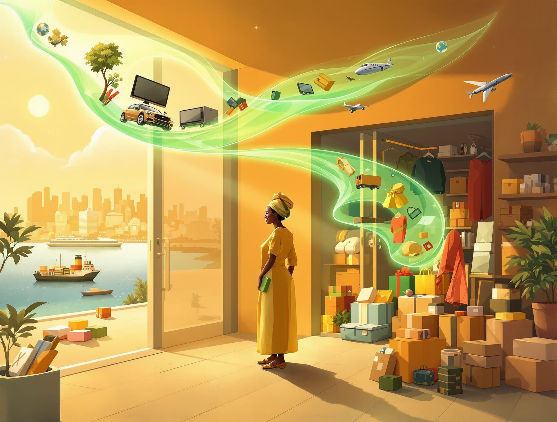 A West African entrepreneur receiving goods sourced from around the world.